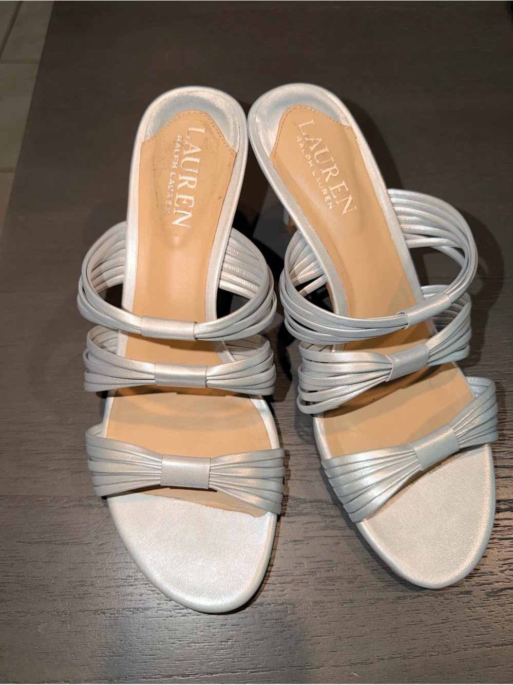 Lauren Ralph Lauren Nappa Leather Strappy Slip On Dressy Evening Heels NEW 7.5